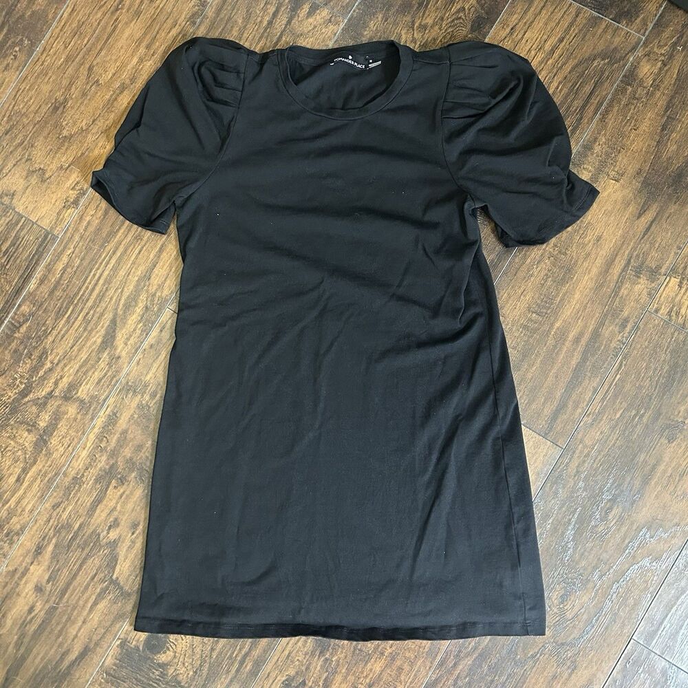 Pomander Place Shirt Dress BlackPuff Sleeve Crewneck Pull On Mini Casual Medium